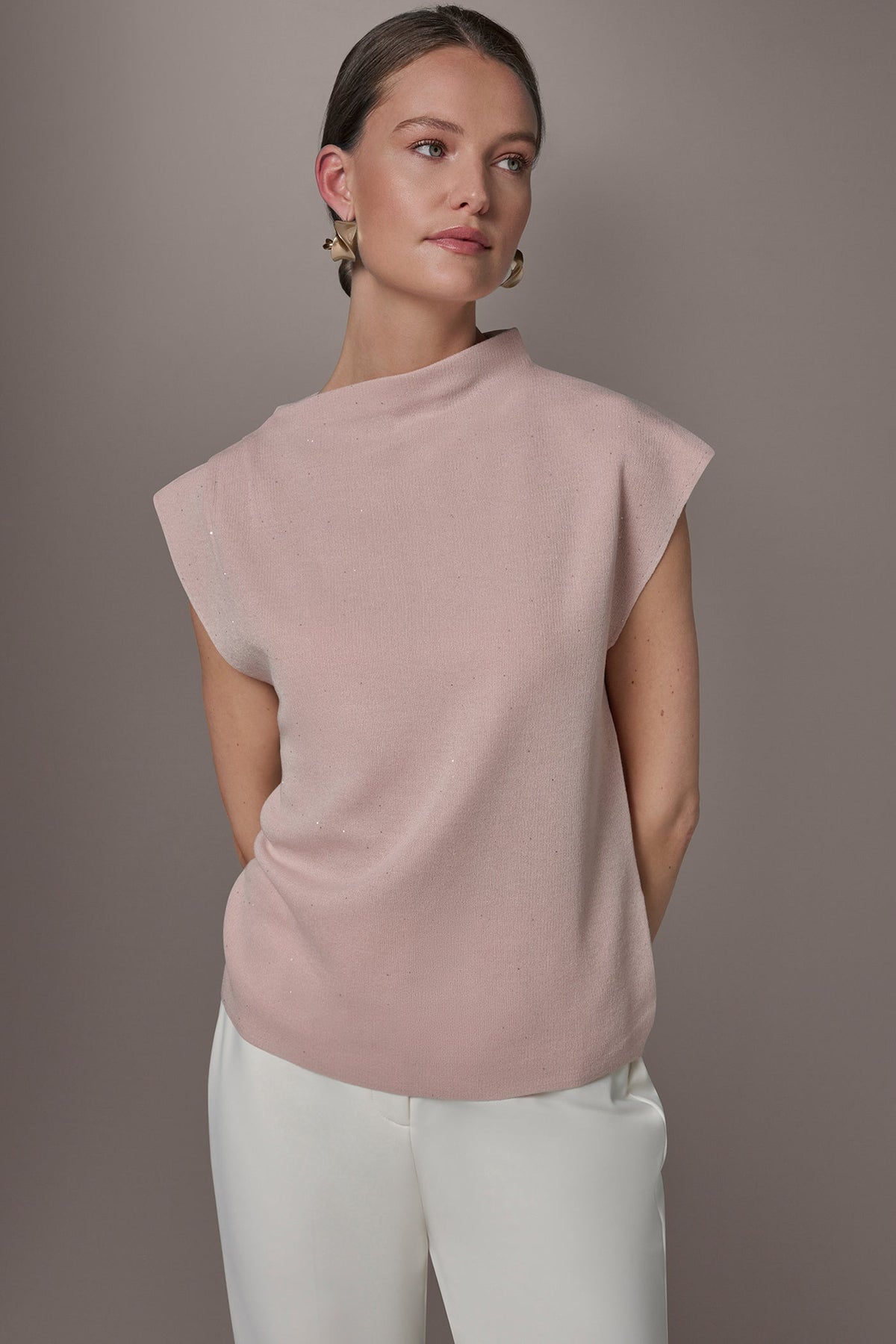 Donna Karan | SEQUIN ASYMMETRIC FUNNEL NECK SWEATER