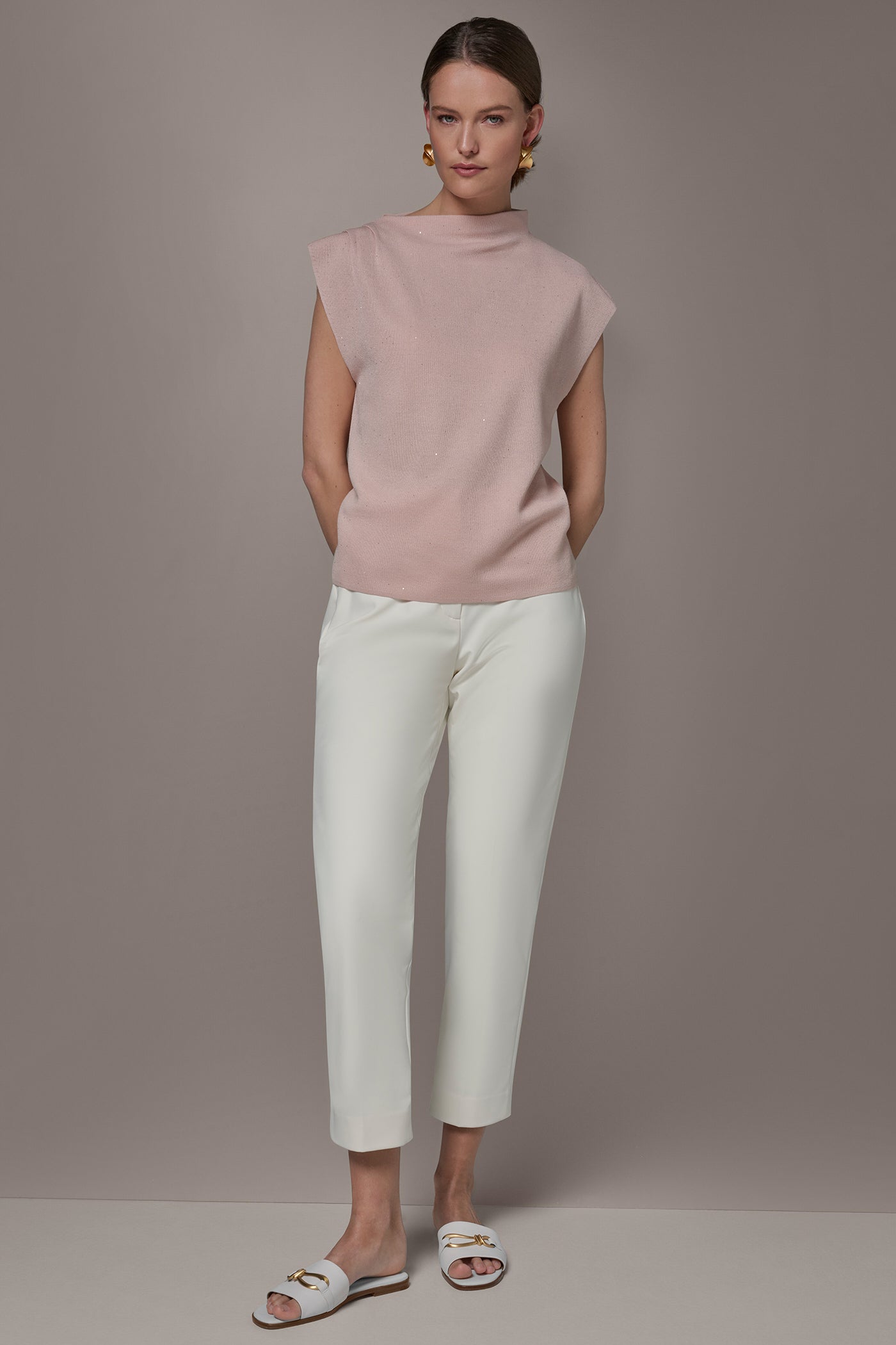 Donna Karan | SEQUIN ASYMMETRIC FUNNEL NECK SWEATER