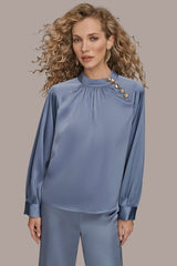 Donna Karan | BUTTON-NECK BLOUSE