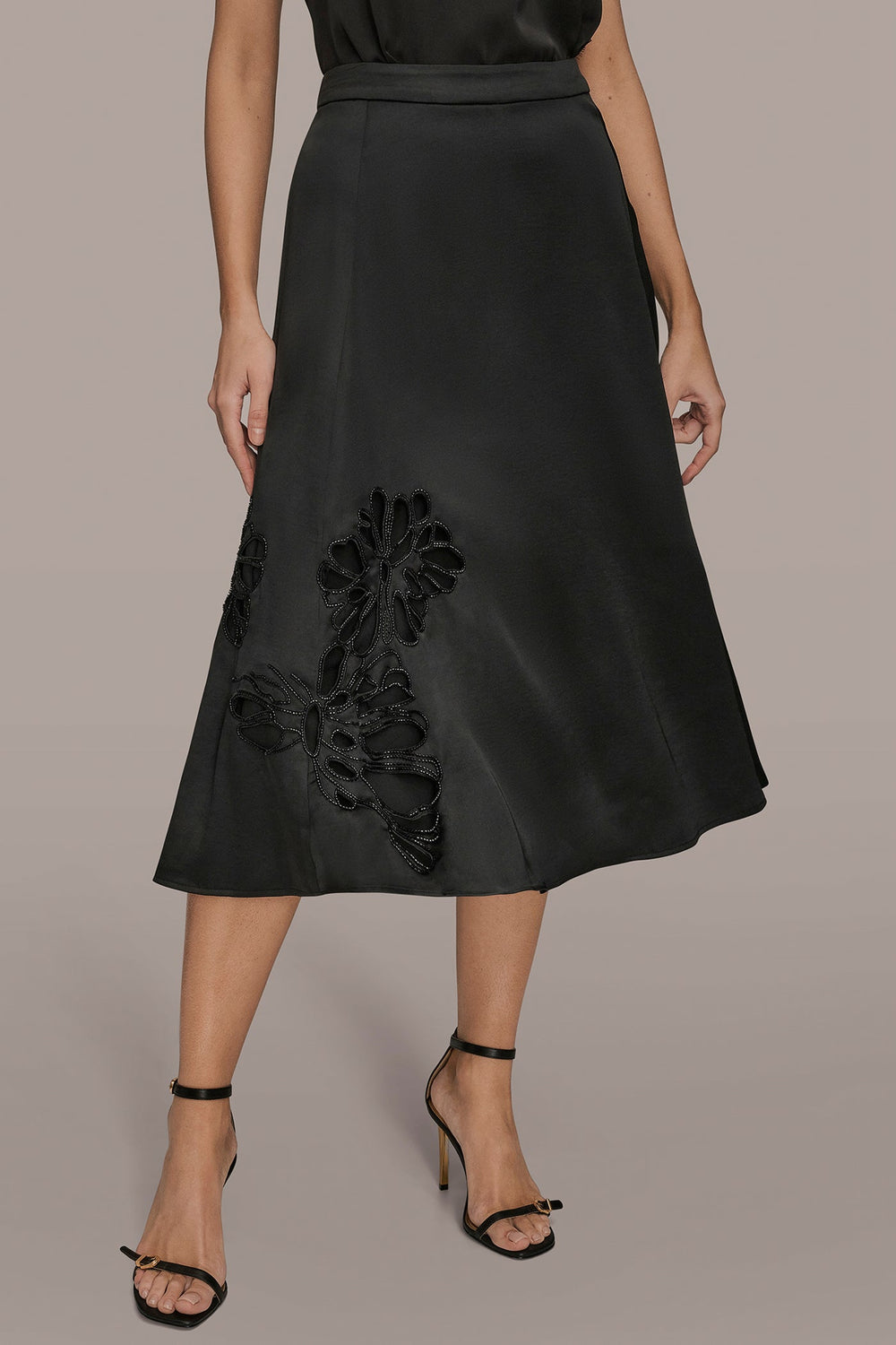Donna Karan | FLORAL-SEQUINED SATIN MIDI SKIRT