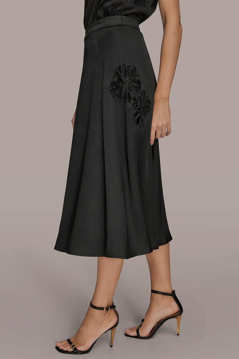 Donna Karan | FLORAL-SEQUINED SATIN MIDI SKIRT