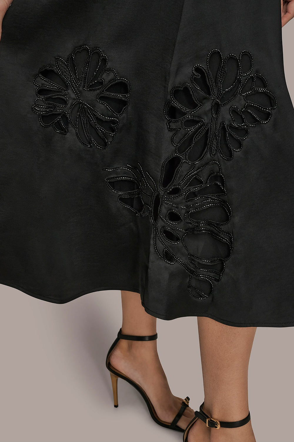 Donna Karan | FLORAL-SEQUINED SATIN MIDI SKIRT