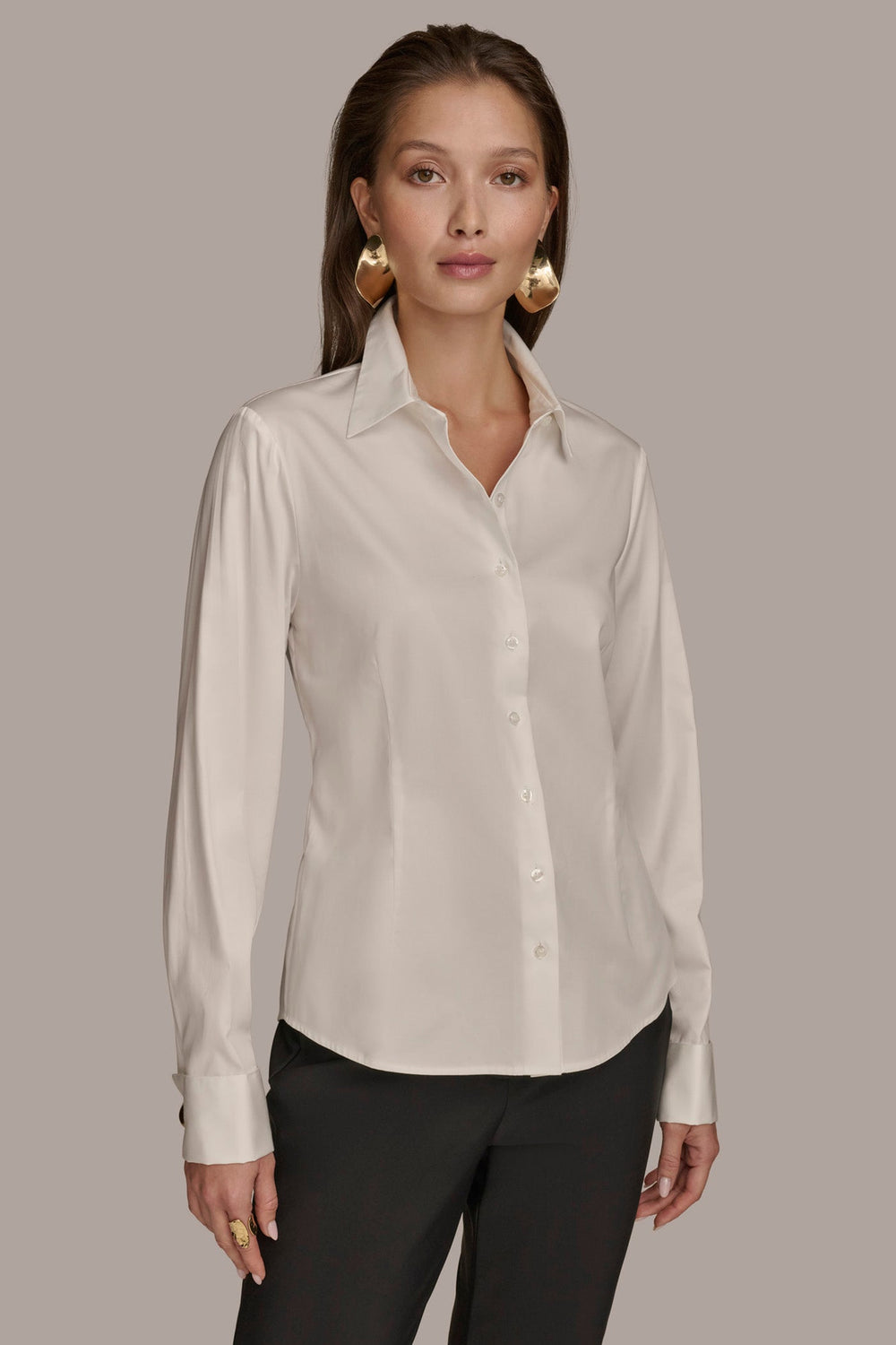 Donna Karan | BUTTON UP WITH CUFF HARDWARE TOP