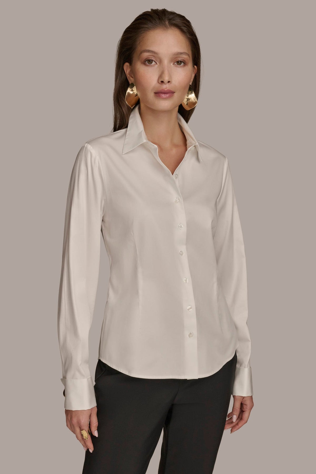 Donna Karan | BUTTON UP WITH CUFF HARDWARE TOP