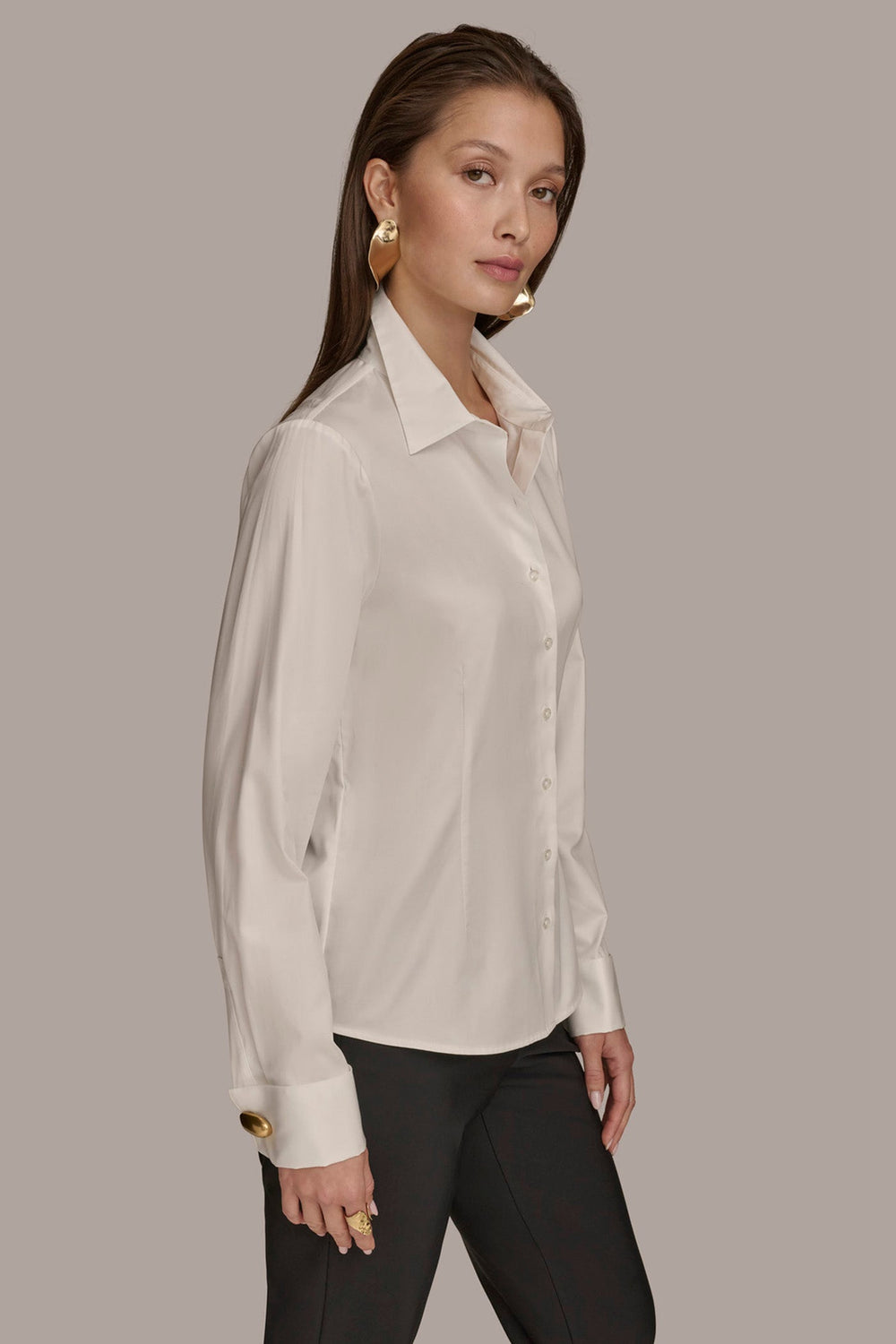 Donna Karan | BUTTON UP WITH CUFF HARDWARE TOP