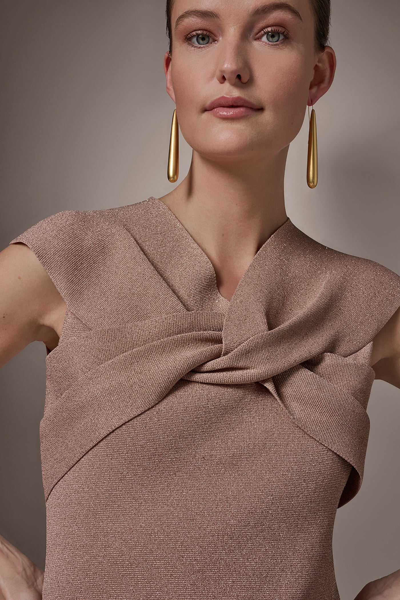 Donna Karan | METALLIC TWIST OFF THE SHOULDER SWEATER