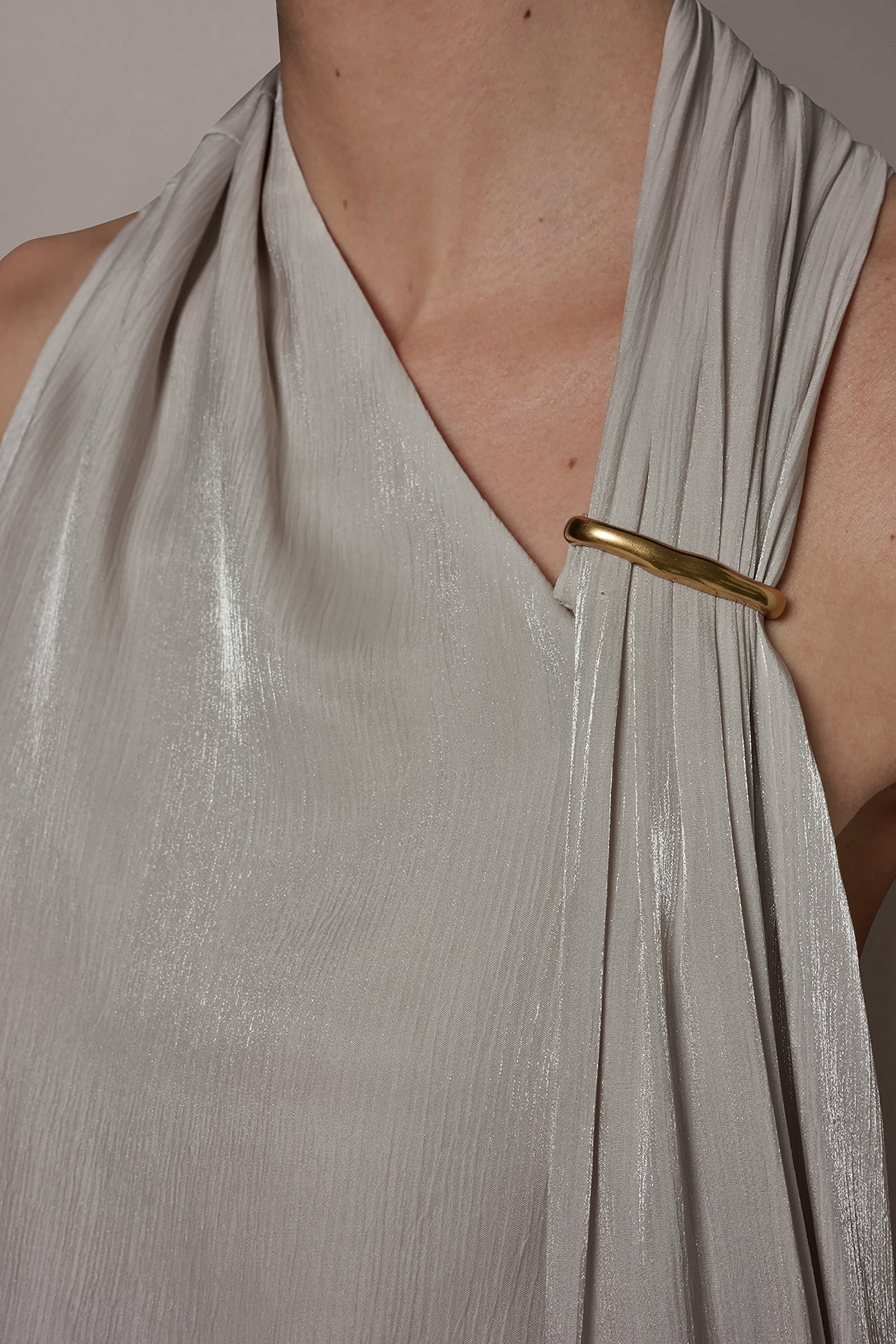 Donna Karan | METALLIC ASYMMETRIC SCARF HALTER BLOUSE