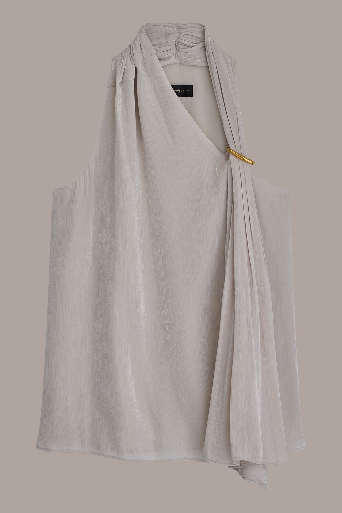 Donna Karan | METALLIC ASYMMETRIC SCARF HALTER BLOUSE