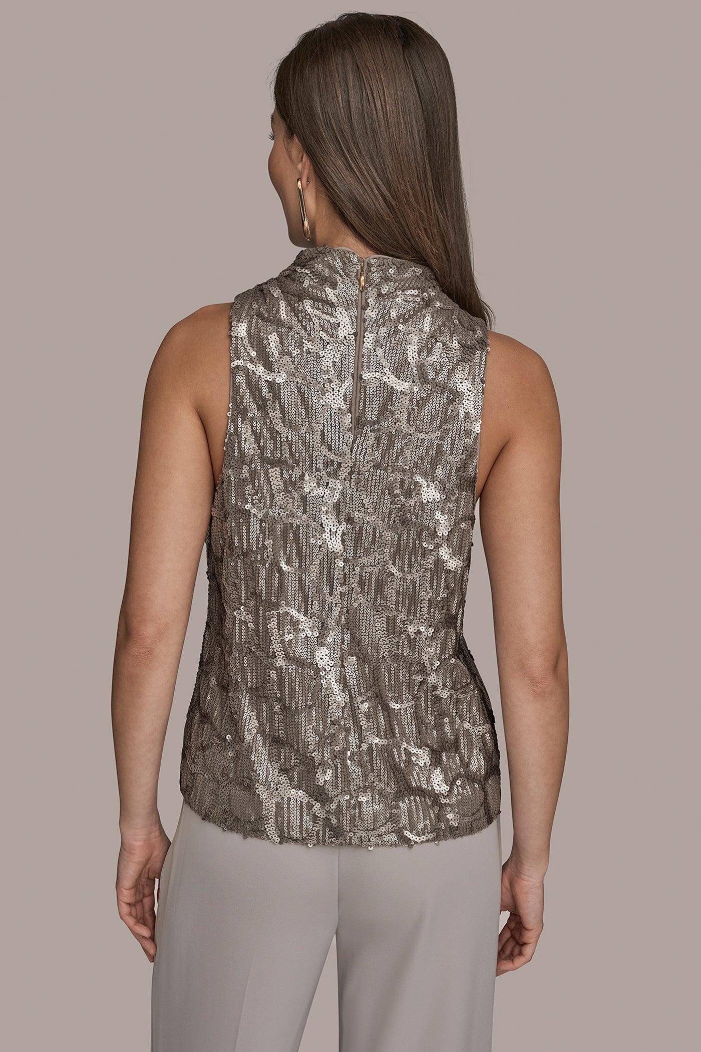 Donna Karan | SLEEVELESS HIGH COWL-NECK SEQUIN TOP