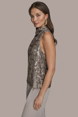 Donna Karan | SLEEVELESS HIGH COWL-NECK SEQUIN TOP