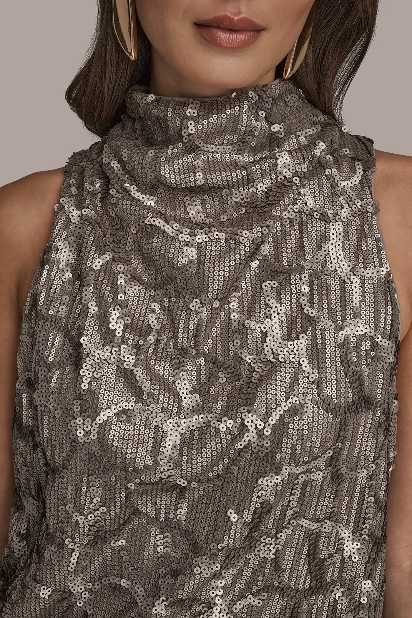 Donna Karan | SLEEVELESS HIGH COWL-NECK SEQUIN TOP