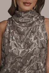 Donna Karan | SLEEVELESS HIGH COWL-NECK SEQUIN TOP