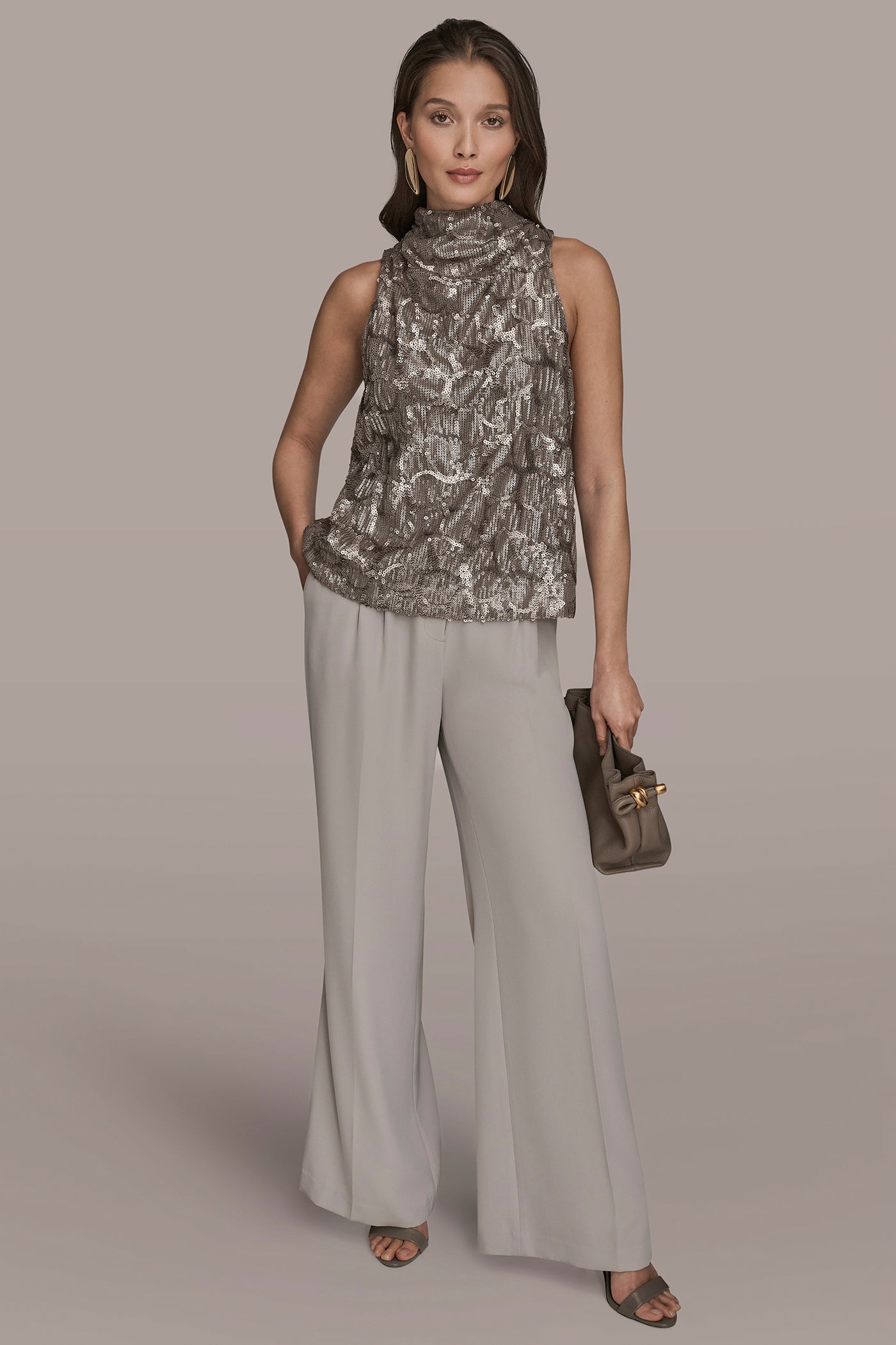 Donna Karan | SLEEVELESS HIGH COWL-NECK SEQUIN TOP