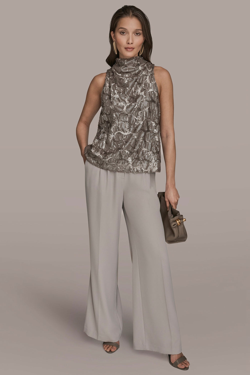 Donna Karan | SLEEVELESS HIGH COWL-NECK SEQUIN TOP