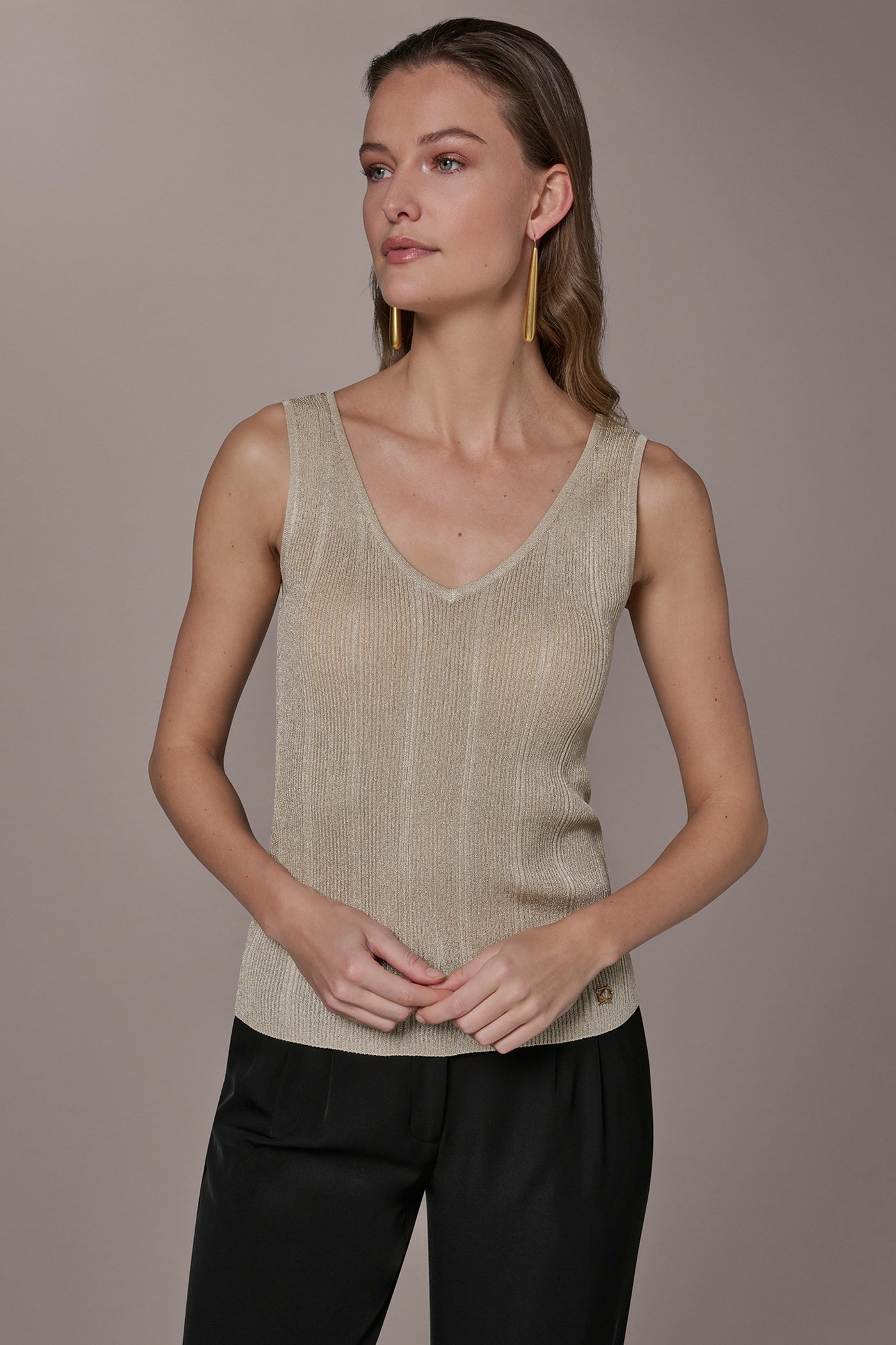 Donna Karan | METALLIC RIBBED SWEATER TANK