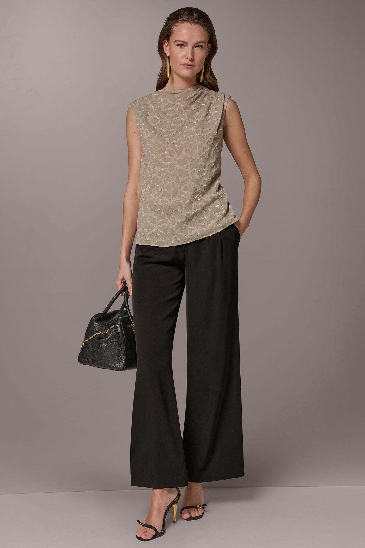 Donna Karan | JACQUARD HIGH MOCK NECK BLOUSE
