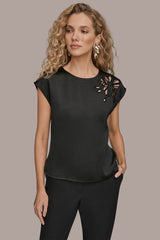 Donna Karan | FLORAL-EMBROIDERED BLOUSE